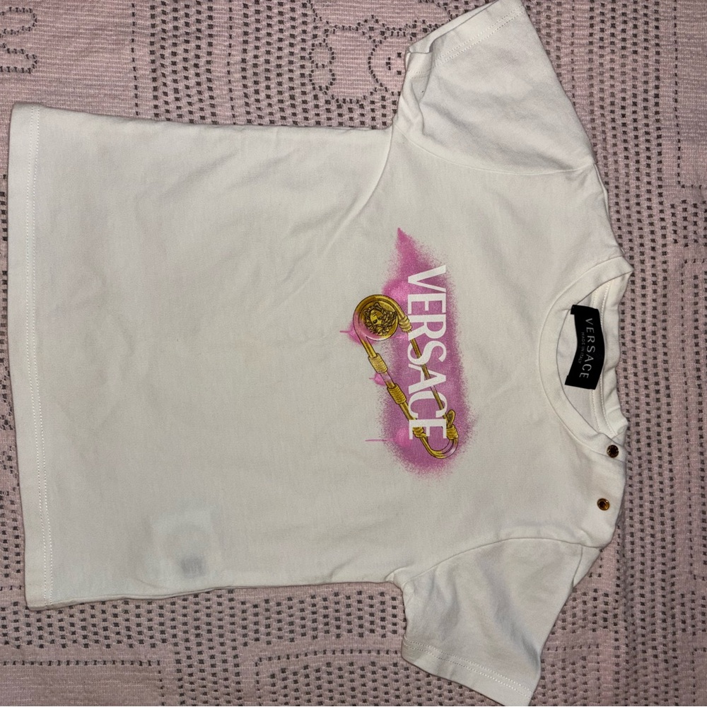 Versace Kids White T-Shirt with Pink and Gold Accents